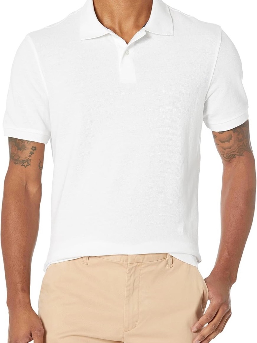New With Tags NWT Men’s XL Amazon Essentials White Short Sleeve Polo 100% Cotton